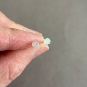 Tiny Hexagon Opal Stud Earrings -Sterling Silver