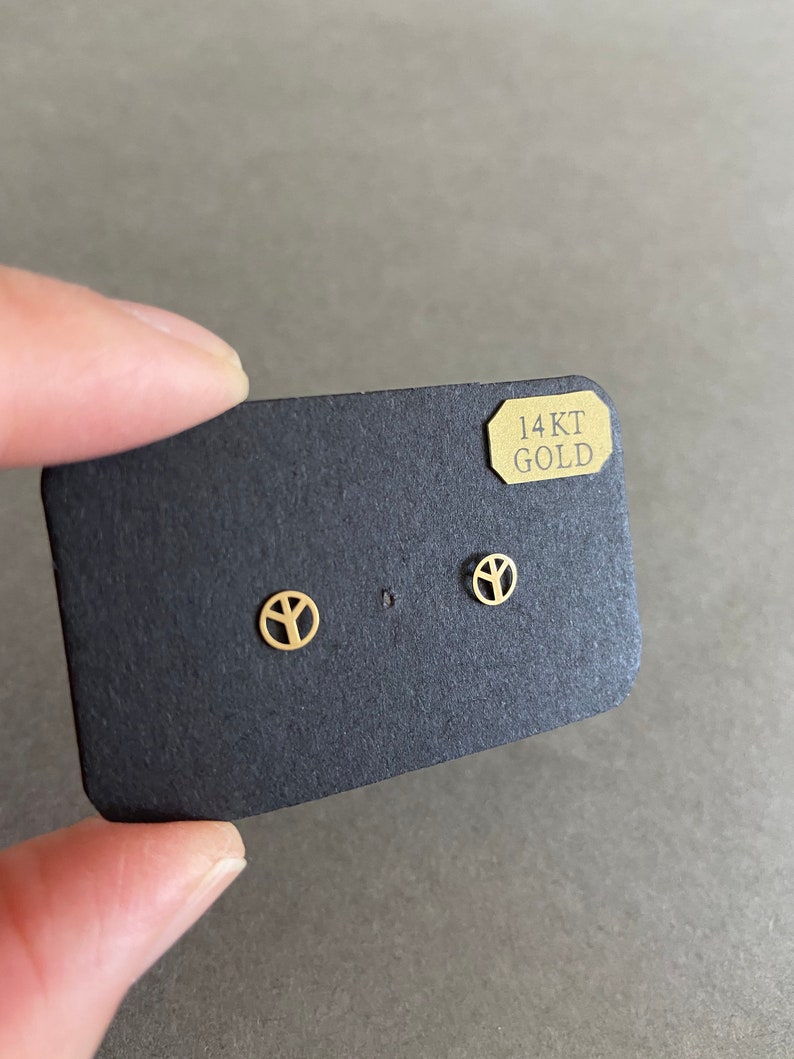 14K Solid Gold SCREW BACK14K Solid Gold Tiny Peace Sign Stud Earrings