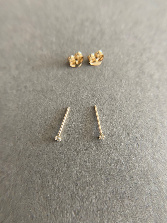 Clear Cubic Zirconia Sterling Silver 2mm Tiny Stud Earrings - Iris