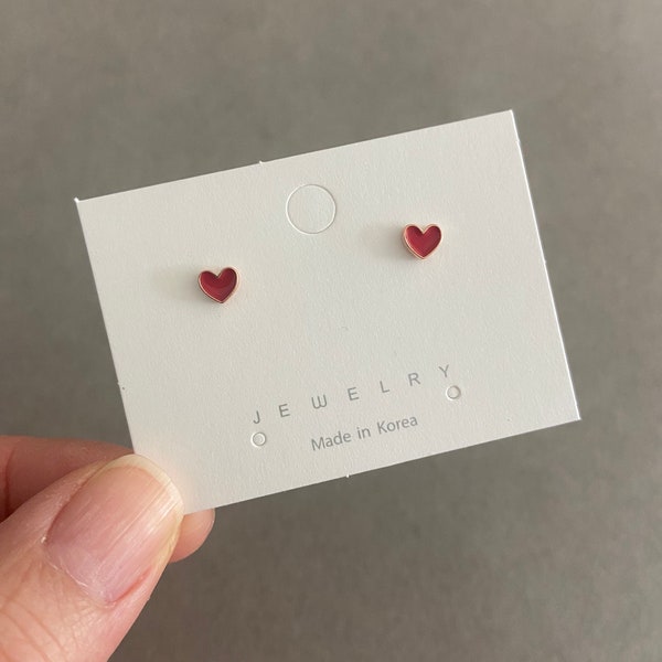 Pendientes de botón con forma de corazón diminuto - Pasador de plata de ley