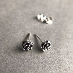 Silver Tiny Rose Flower Stud Earrings - Sterling Silver [ESV1031]