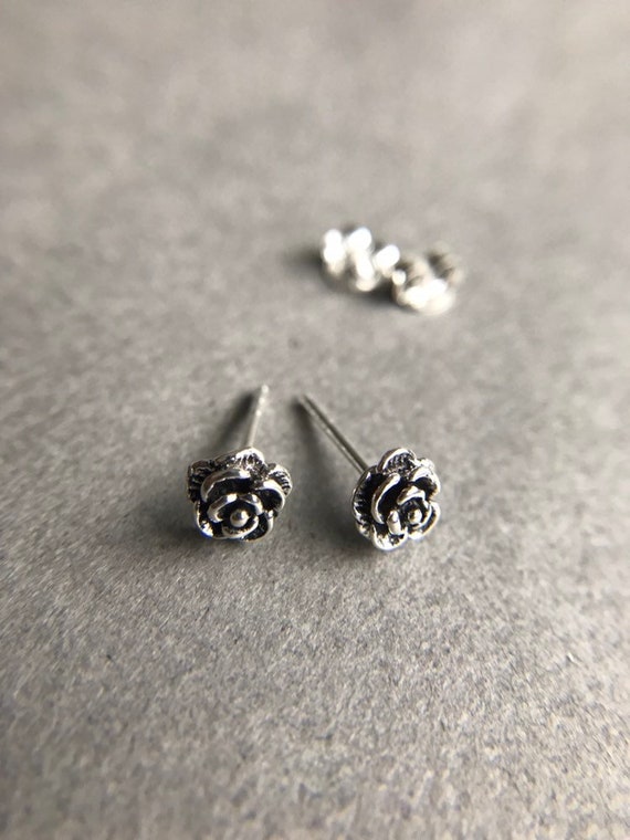 Sterling silver rose stud earrings discount