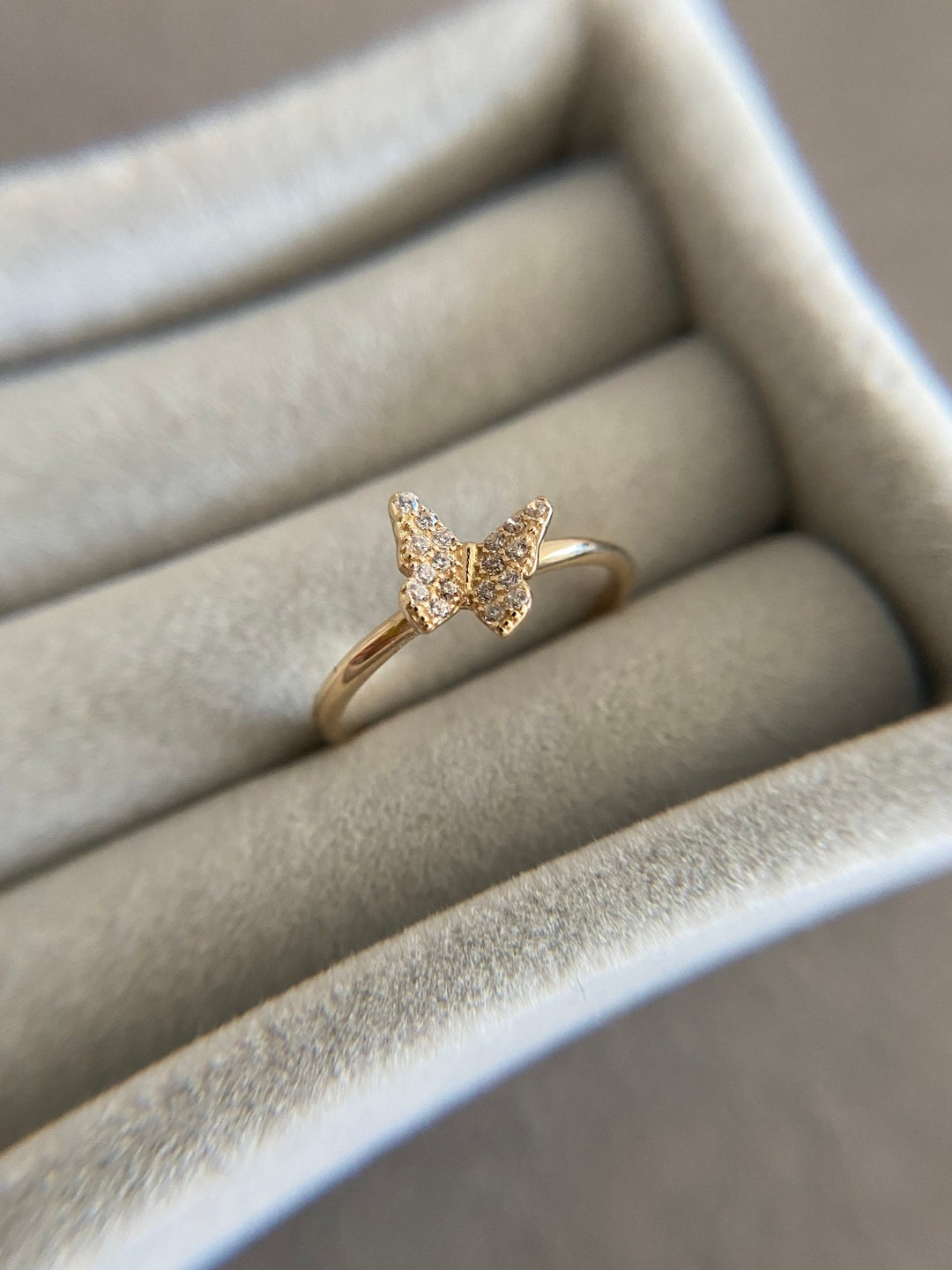 14K Solid Gold/ Butterfly Ring - 14K Solid Gold - Etsy