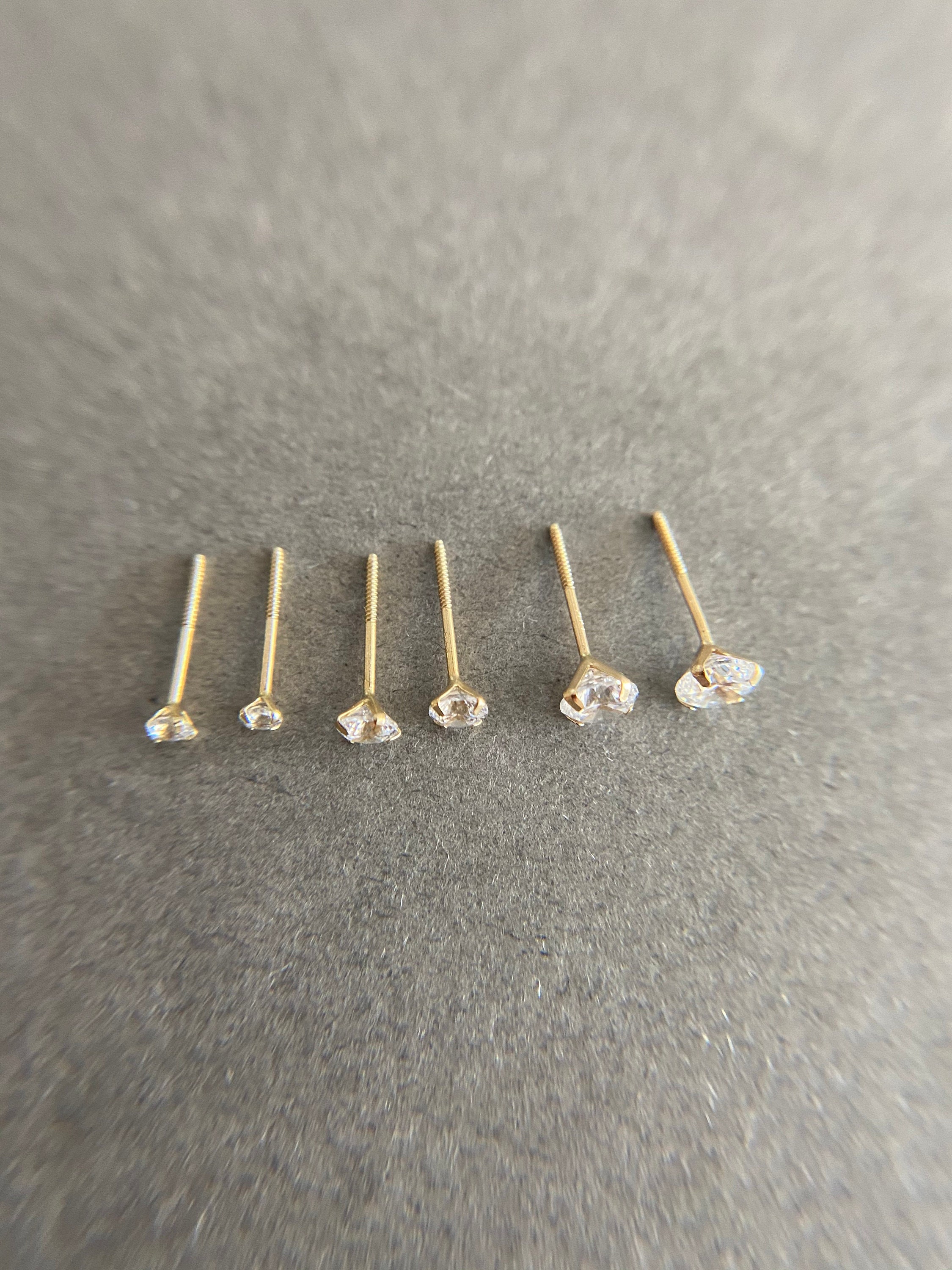 Teeny Tiny Heart Studs, 3mm Clear CZ Baby/Children's Earrings, Screw Back - 14K Gold