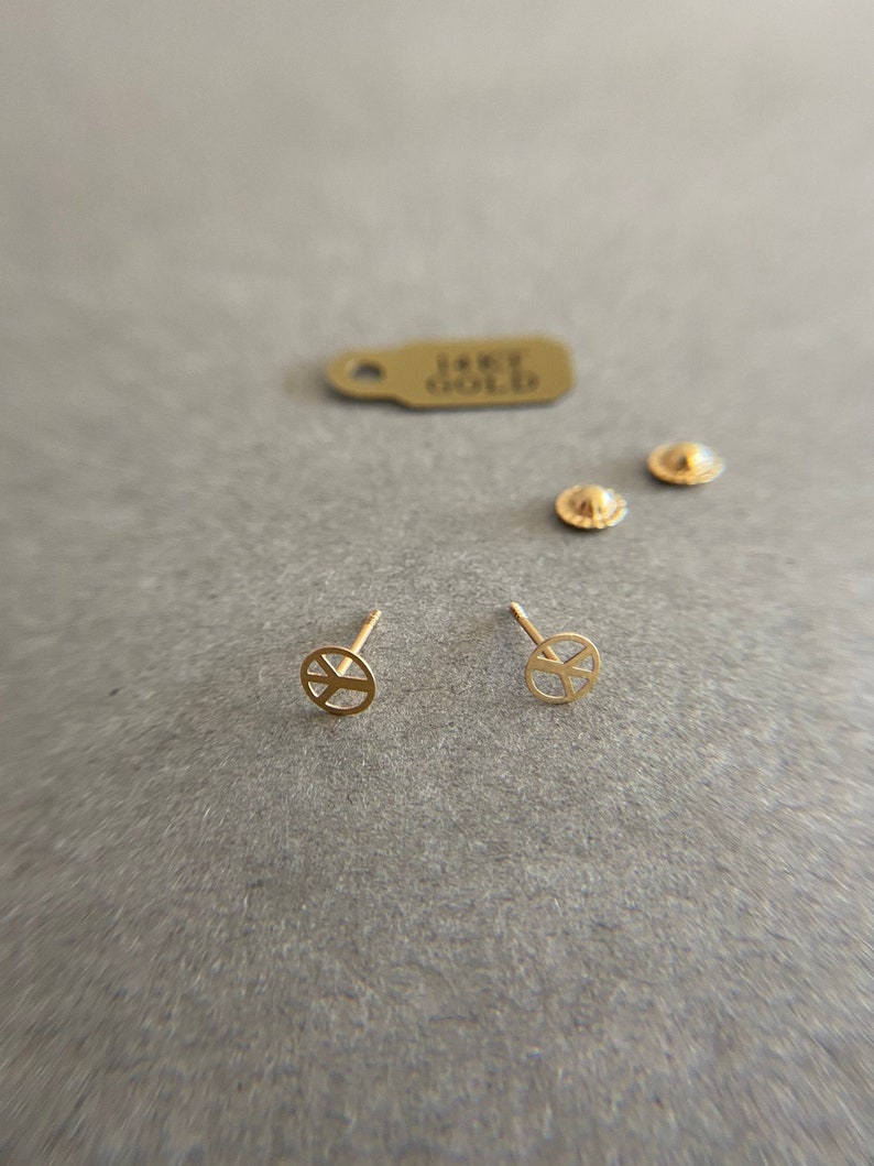 14K Solid Gold SCREW BACK14K Solid Gold Tiny Peace Sign Stud Earrings