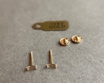 14K Solid Yellow Gold 8MM Long Tiny Small Snake Screw Back Stud Earring