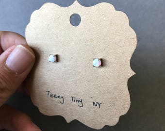 White Opal Tiny Mini Stud Earrings - Sterling Silver