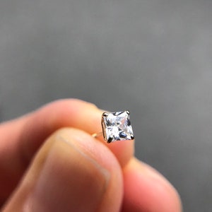 SCREW Back/Square CZ B/14K Solid Gold Tiny Clear Square CZ Stud Earrings - 14K Solid Gold