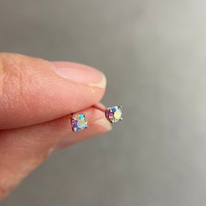 Silver Aurora 3mm 4mm Tiny Stud Earrings - Sterling Silver