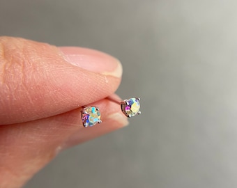 Silver Aurora 3mm 4mm Tiny Stud Earrings Sterling Silver Etsy