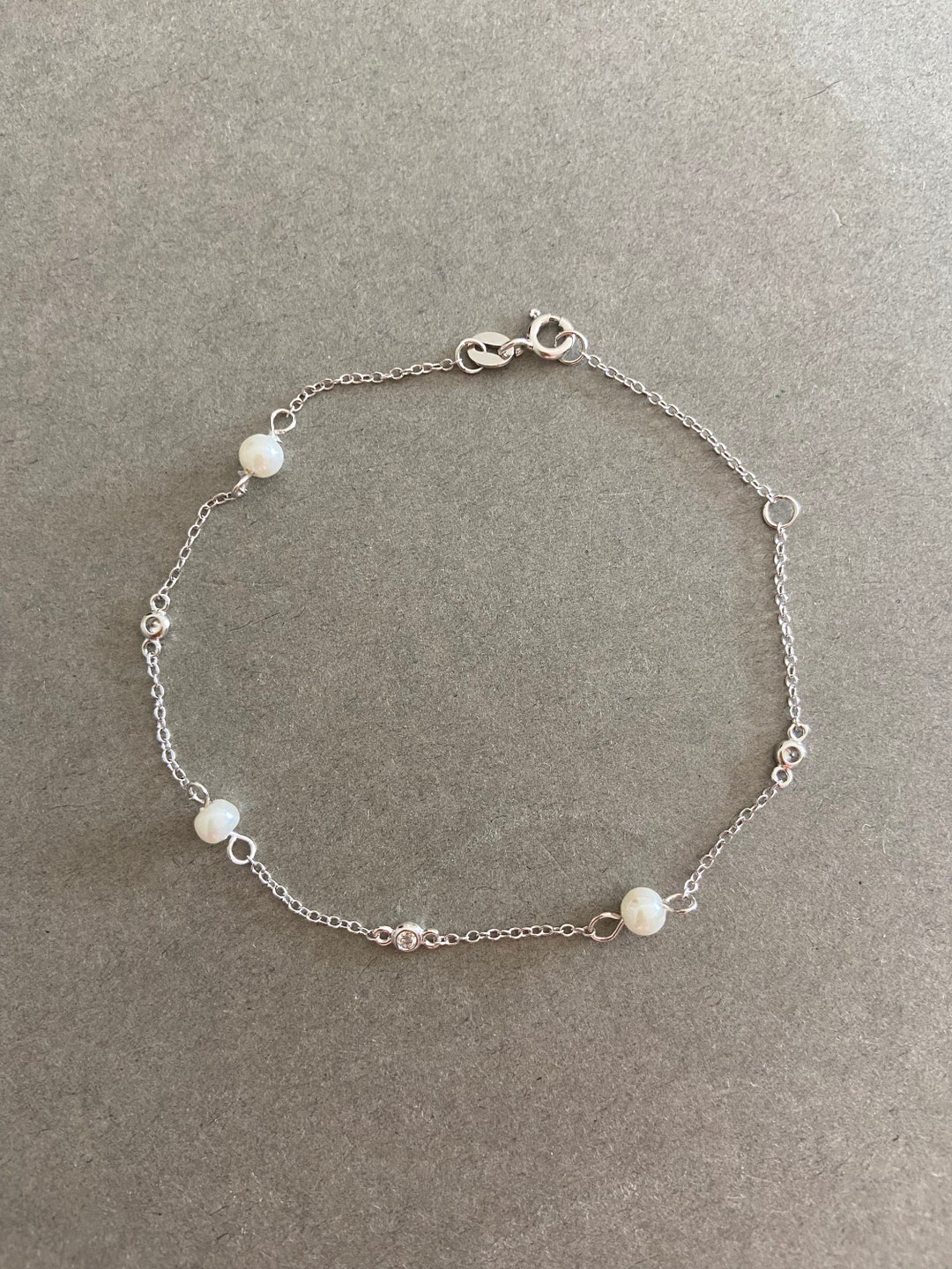 Silver Tiny Pearl Chain Bracelet sterling Silver - Etsy