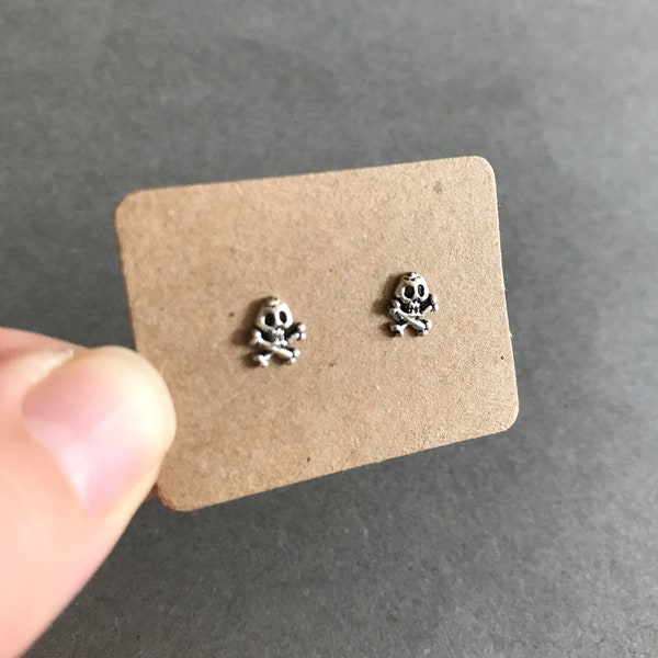 Silver Tiny Mini Skull Stud Earrings Type D - Sterling Silver [ESV1012]