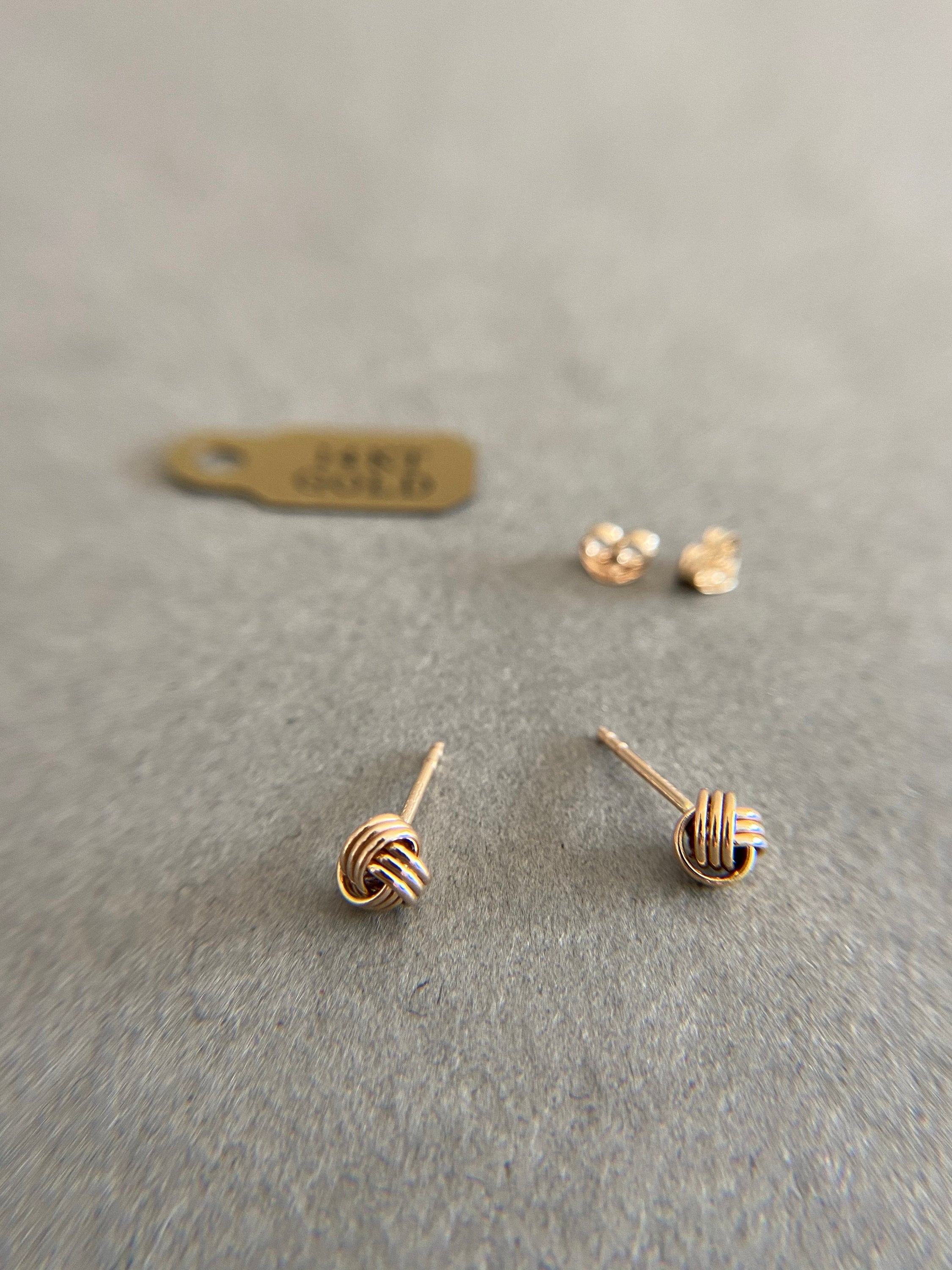 14K Solid Gold Tiny Knot Stud Earrings 14K Solid Gold Etsy UK