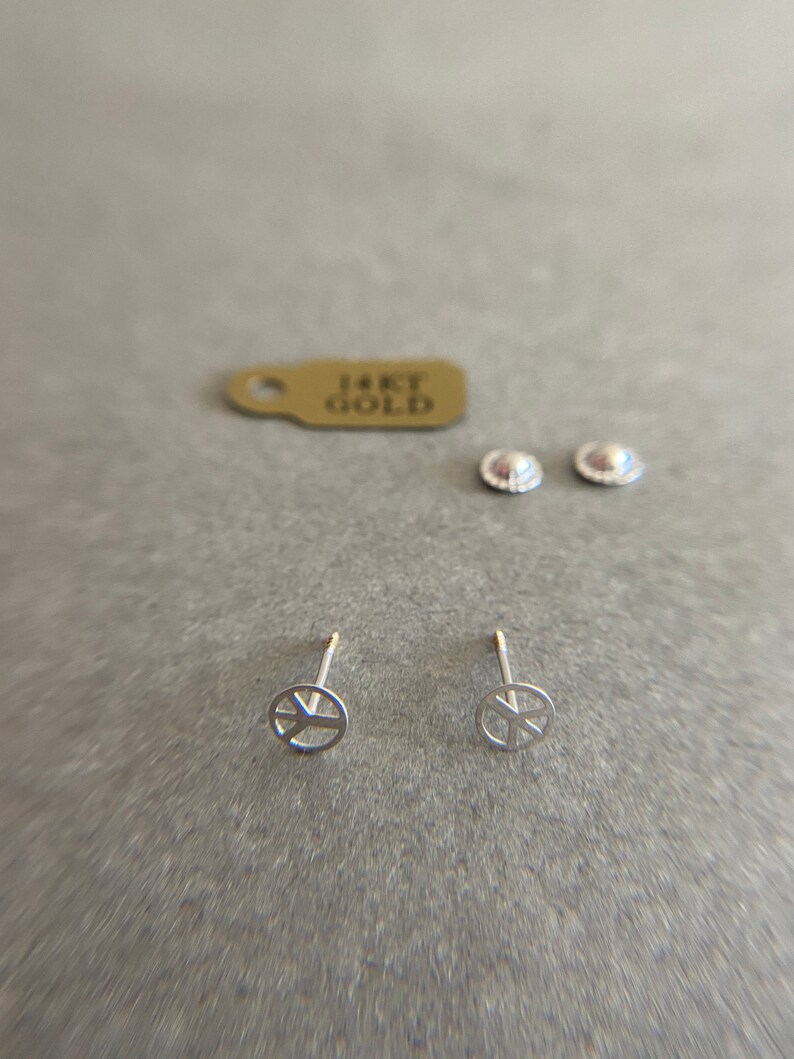 14K Solid Gold SCREW BACK14K Solid Gold Tiny Peace Sign Stud Earrings