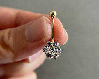 14K Solid Gold/ CZ Flower Belly Button Rings, Navel Piercing,Belly Barbell, Belly Button Jewelry, Belly Piercing - 14K Solid Gold