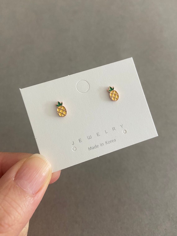 Orecchini a bottone a forma di ananas - Perno in argento sterling - Italia