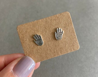 Silver Swirl Palm Hand Stud Earrings - Sterling Silver [ESV1046]