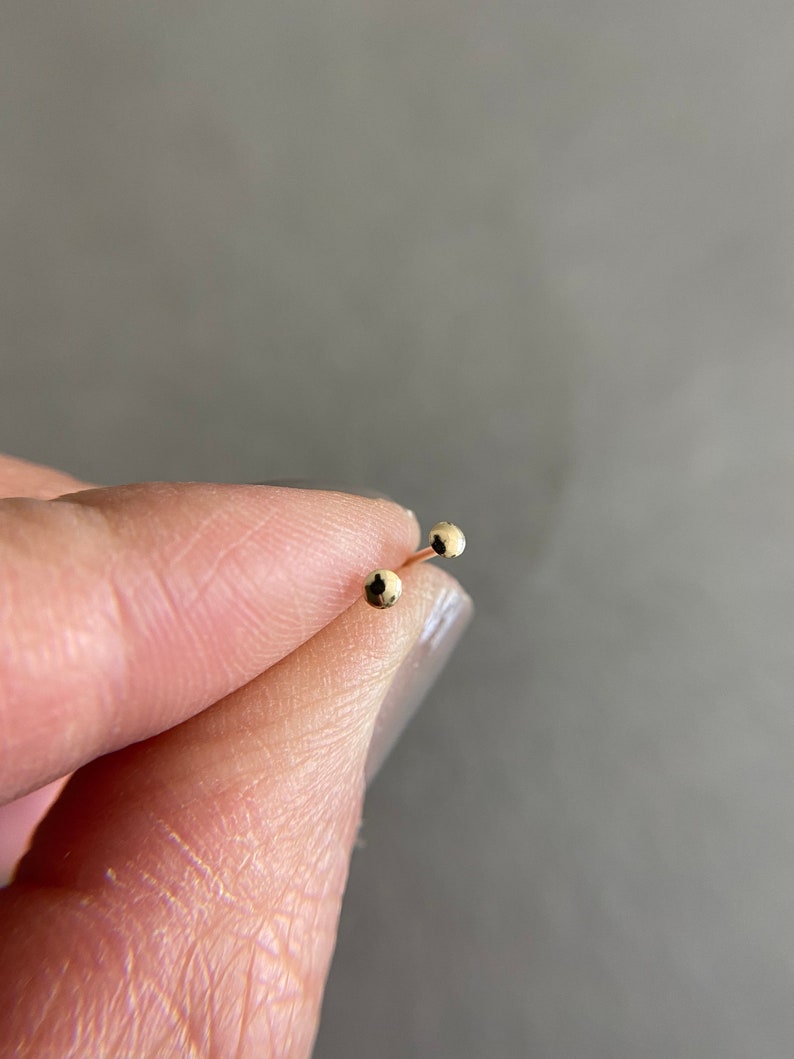 14K Solid Gold Tiny Round Stud Earrings 2.5mm 14K Solid Gold image 3