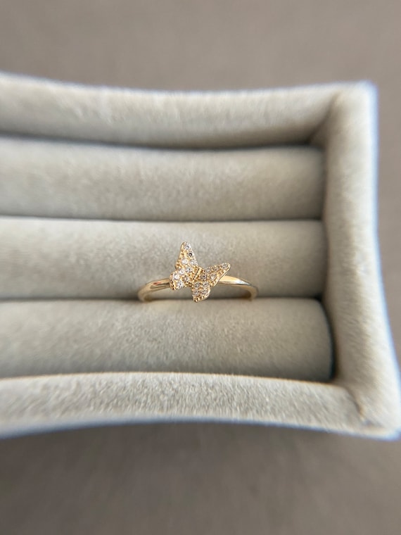 14K Solid Gold/ Butterfly Ring - 14K Solid Gold - Etsy UK