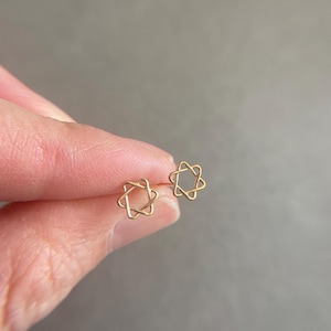 14K Solid Gold/ Tiny Star of David Evil Eye Magen David Jewish Star Stud Earrings - 14K Solid Gold