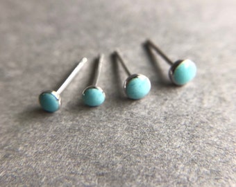 Tiny Turquoise Silver Stud Earrings - Sterling Silver