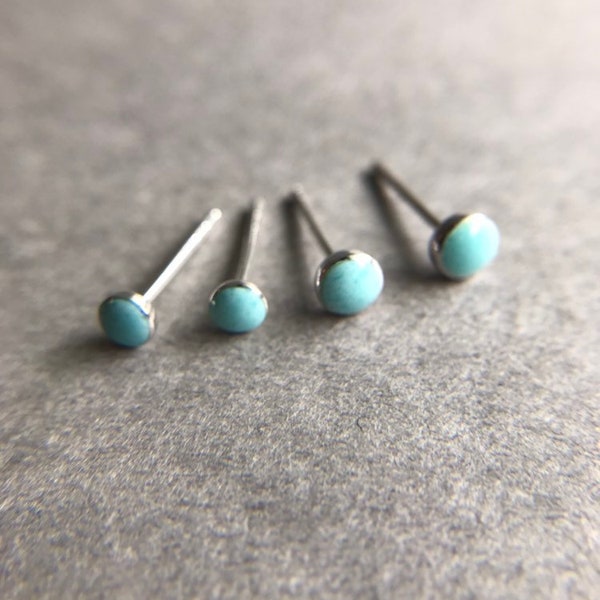 Tiny Turquoise Silver Stud Earrings - Sterling Silver