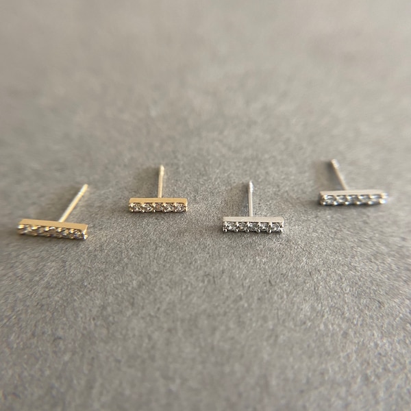 14 Karat Gold Plated Mini CZ Bar Studs main image 1