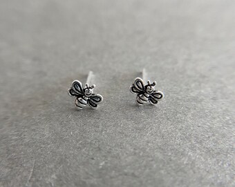 Orecchini A Forma Di Ape In Argento Sterling S925 – Vintage E Ipoallergenici, Piccole Borchie Per Donna, Regalo In Sacchetto Velluto