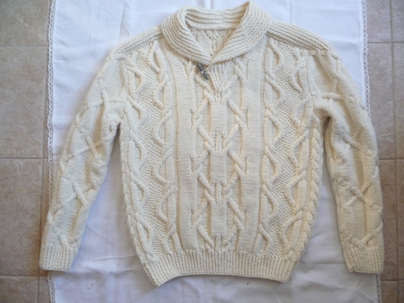 Mens Wool Sweater With Leather Patches and Cow Horn Button. Braided Men