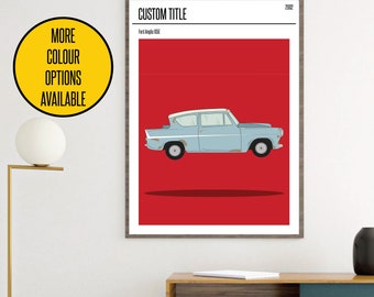 CANVAS flying car Ford Anglia 105E minimal minimalist movie film print poster art custom
