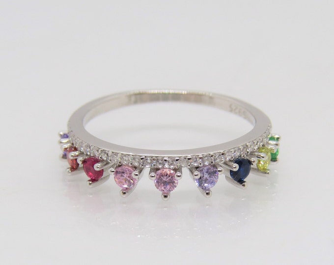 Vintage Sterling Silver Multi Color Gemstone Ring Size 7
