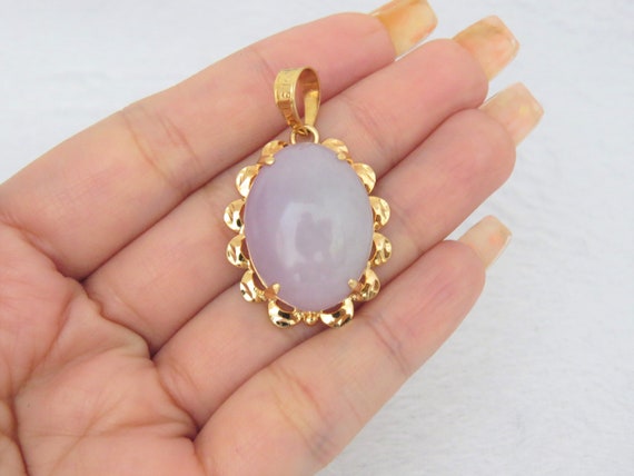 Vintage 18K Solid Yellow Gold Translucent Oval Pu… - image 4