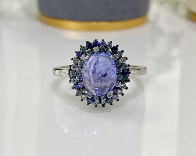 Vintage Sterling Silver Natural Tanzanite & Sapphire Ring Size 8