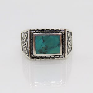 Vintage Sterling Silver Natural Turquoise Men&#39;s Ring Size 10