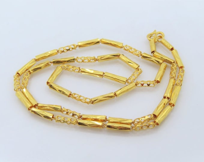Vintage 24K 980 Gold Bamboo Link Chain Necklace.