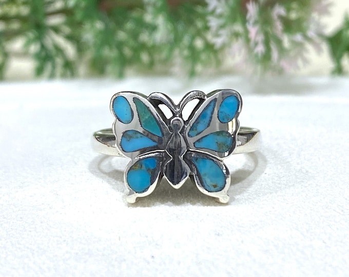 Vintage Sterling Silver Turquoise Butterfly Ring Size 7