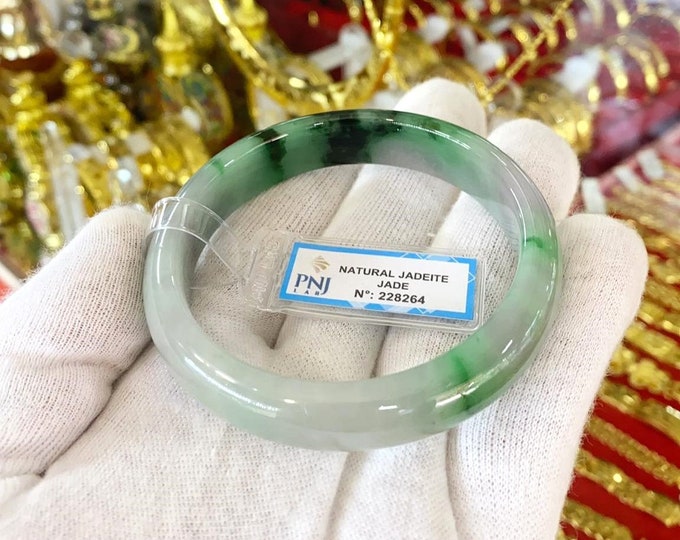 Vintage Translucent Natural Green, Lavender & White Jadeite Jade Bangle Bracelet 57.9MM