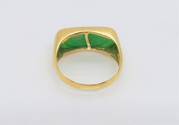 18K Solid Yellow Gold Green Jadeite Jade Saddle V… - image 2