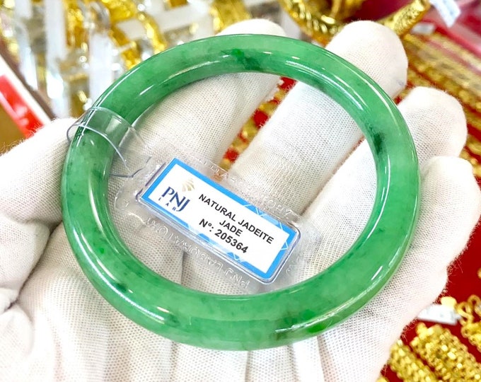 Vintage Translucent Natural Green Jadeite Jade Bangle Bracelet 62.5MM