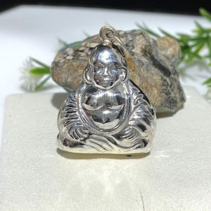 Vintage Sterling Silver Happy Buddha Puffy Pendant.