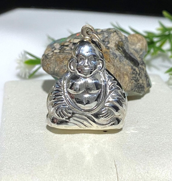 Vintage Sterling Silver Happy Buddha Puffy Pendant.