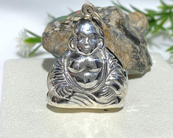 Vintage Sterling Silver Happy Buddha Puffy Pendant.