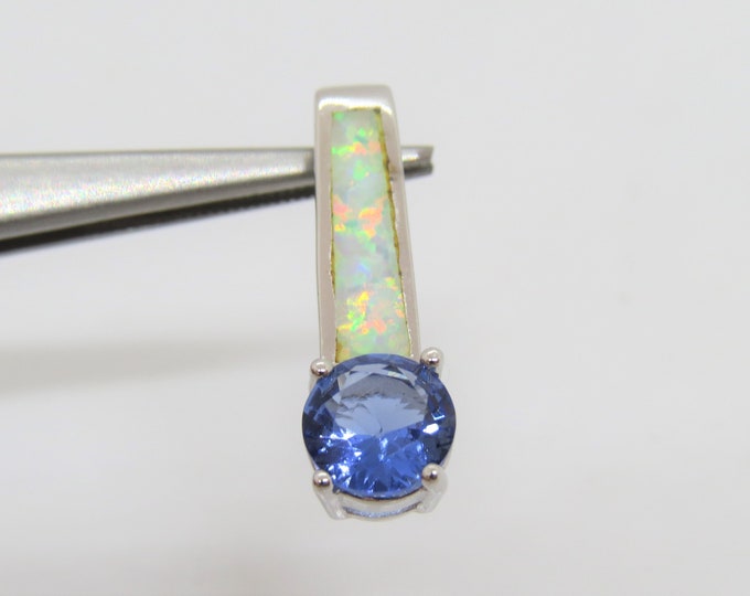 Vintage Sterling Silver Tanzanite & White Opal Pendant