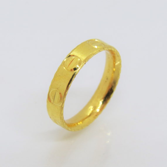 24K 980 Pure Gold Diamond cut Band Ring Size 7 - image 2