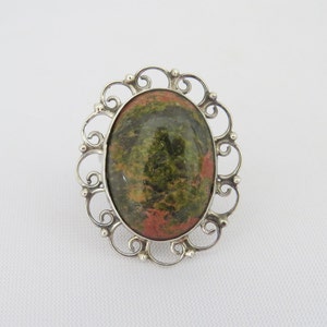 Vintage Artisan Sterling Silver Cabochon Adjustable Ring Size 8