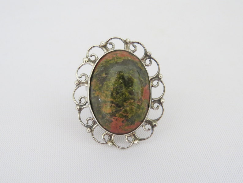 Vintage Artisan Sterling Silver Cabochon Adjustable Ring Size 8