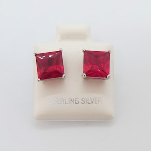 Sterling Silver Square cut Ruby Stud Earrings 6MM