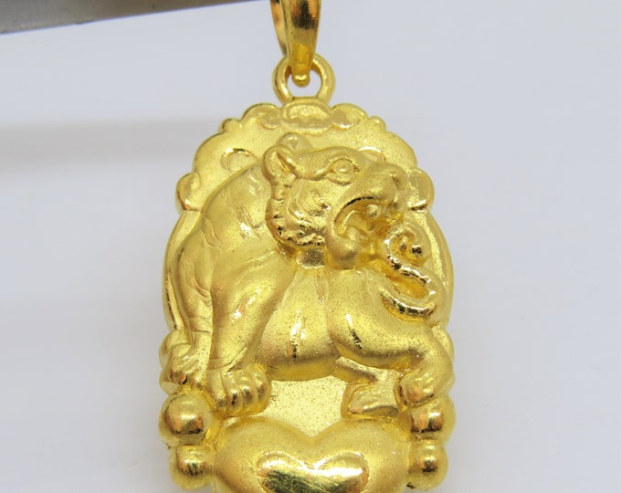 24K 9999 Pure Gold Tiger Zodiac Vintage Pendant Etsy