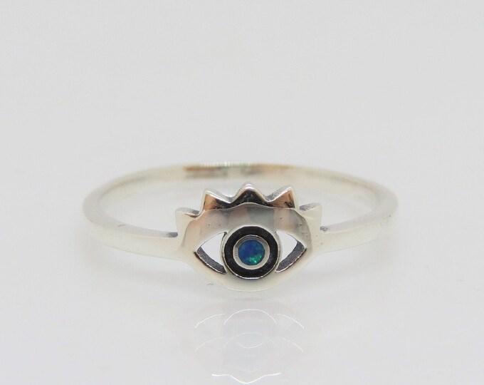 Vintage Sterling Silver Blue Opal Eye Ring Size 7