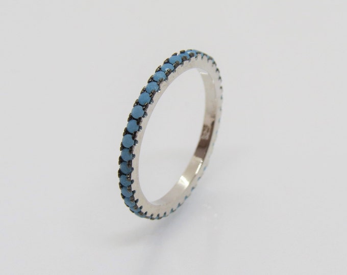 Vintage Sterling Silver Turquoise Eternity Band Ring.